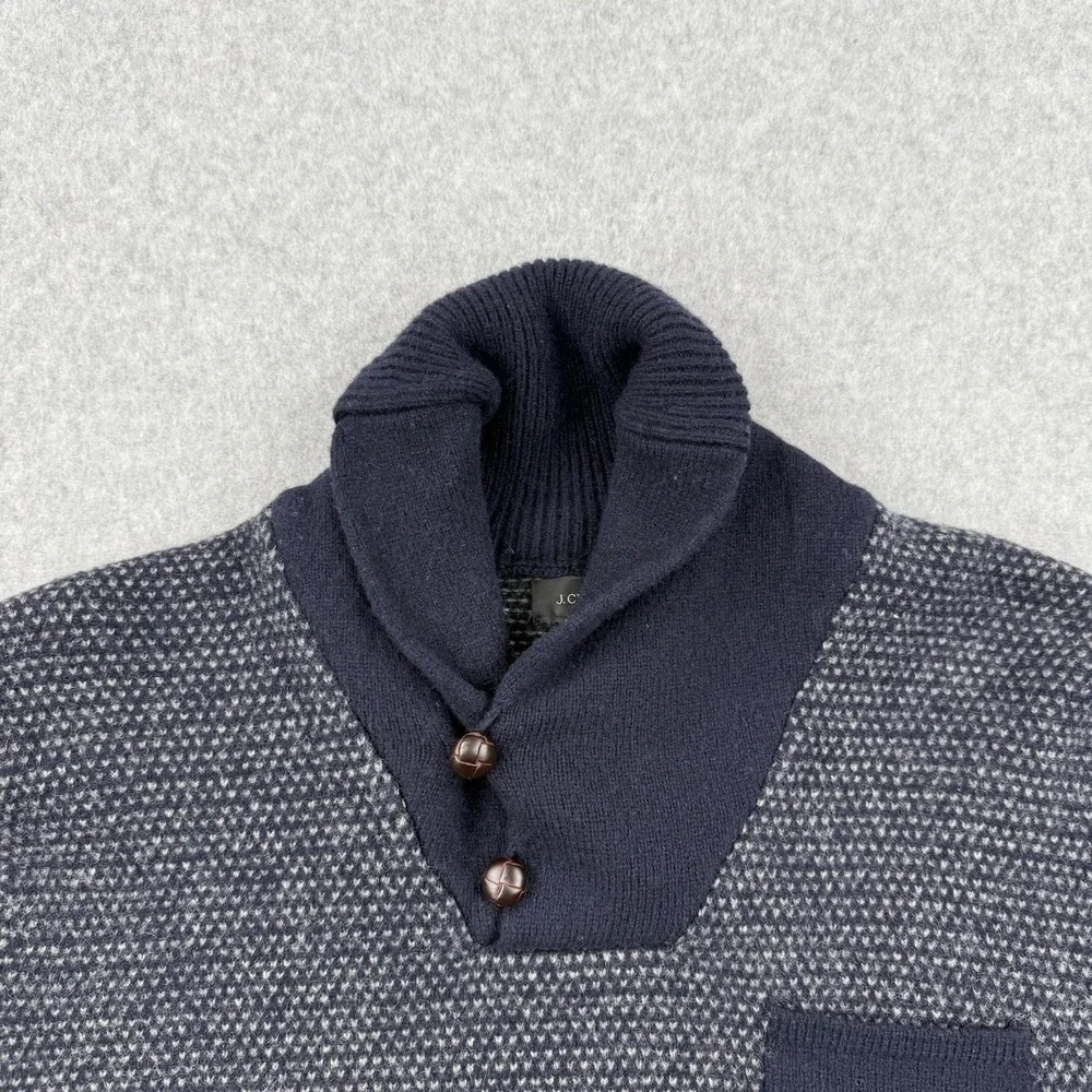 J Crew Sweater Mens Medium Blue‎ Lambs Wool Heavyweight Cowl Neck Pullover